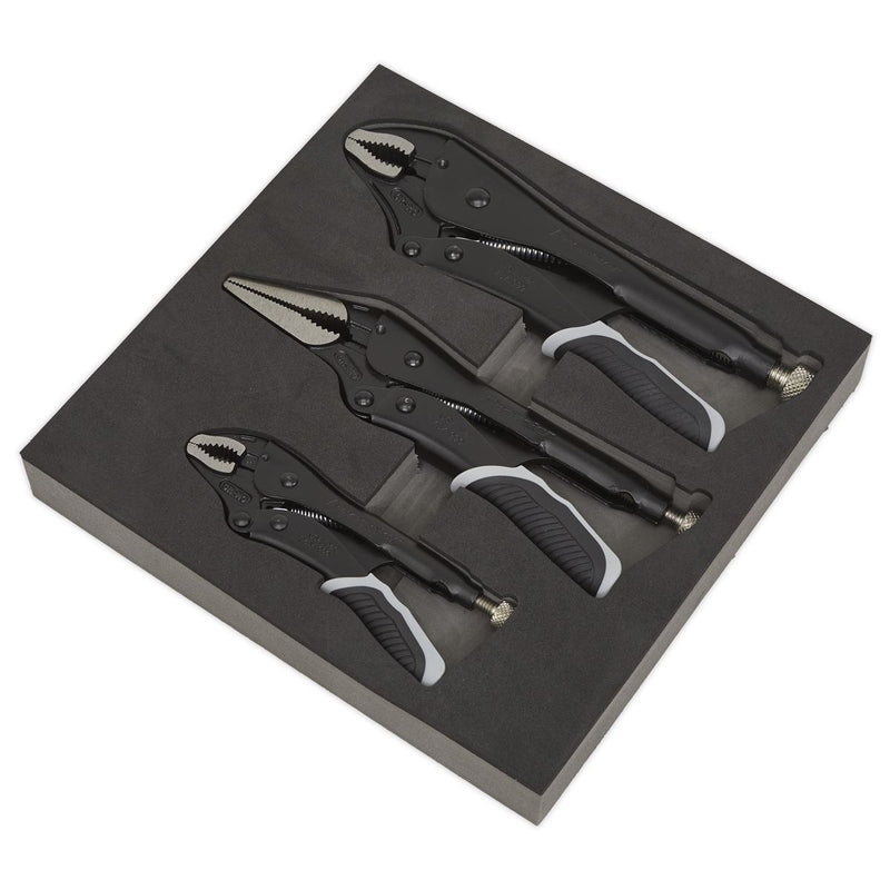 Sealey Premier Black 3pc Quick Release Locking Plier Sets Mole Grips Pliers Sealey  - Dynamic Drive