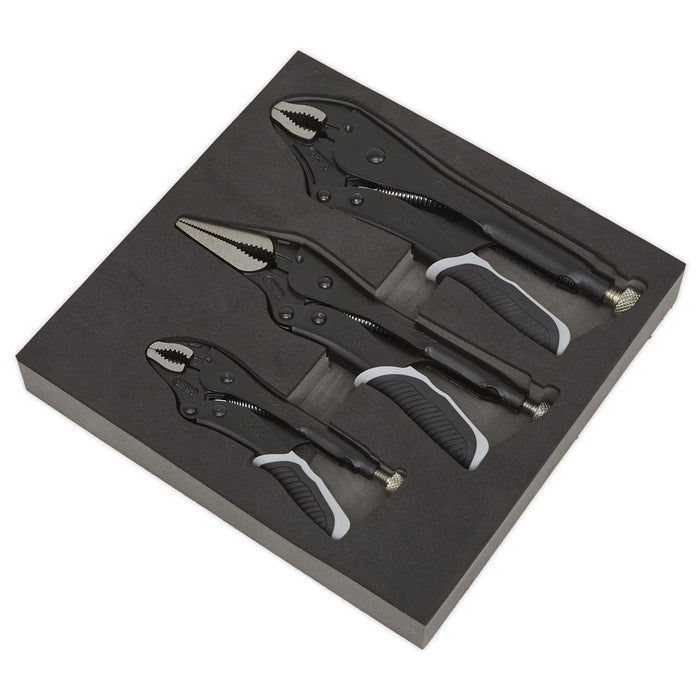 Sealey Premier Black 3pc Quick Release Locking Plier Sets Mole Grips Pliers Sealey  - Dynamic Drive