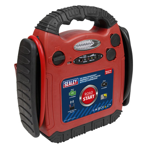 Sealey RoadStart Emergency Jump Start + Compressor 12V 750 Peak Amp RS132 Sealey  - Dynamic Drive