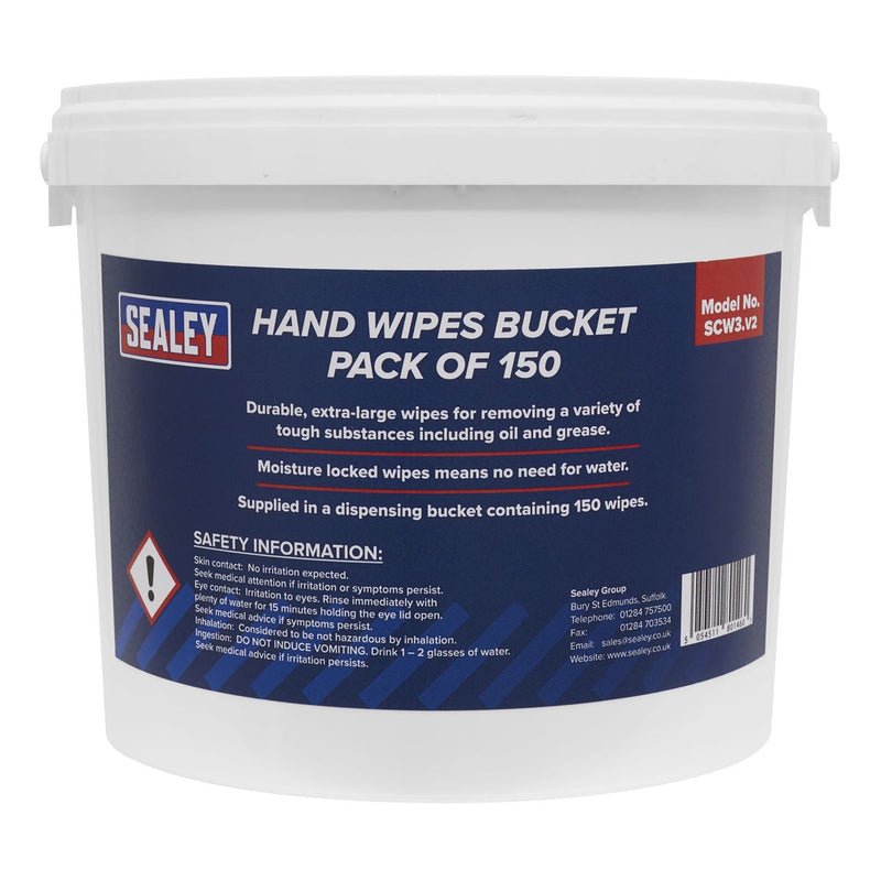Sealey Hand Wipes Bucket Pack of 150 SCW3 Sealey - Dynamic Drive