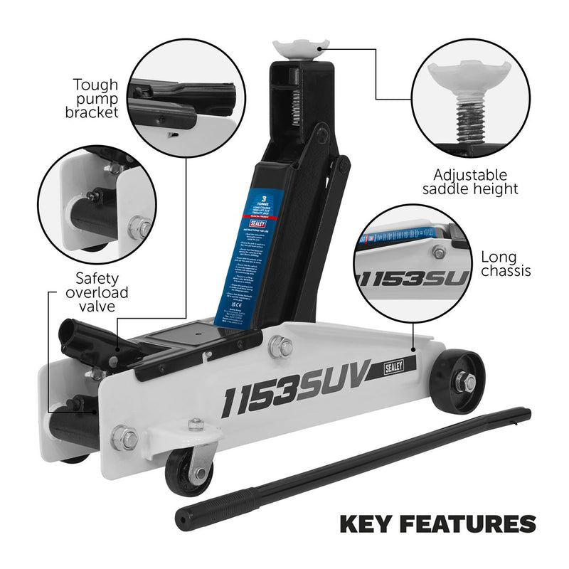 Sealey Long Reach High Lift SUV Trolley Jack 3 Tonne 1153SUV Sealey - Dynamic Drive