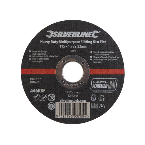 Silverline Heavy Duty Multipurpose Slitting Disc Flat 115 x 1 x 22.23mm Silverline - Dynamic Drive