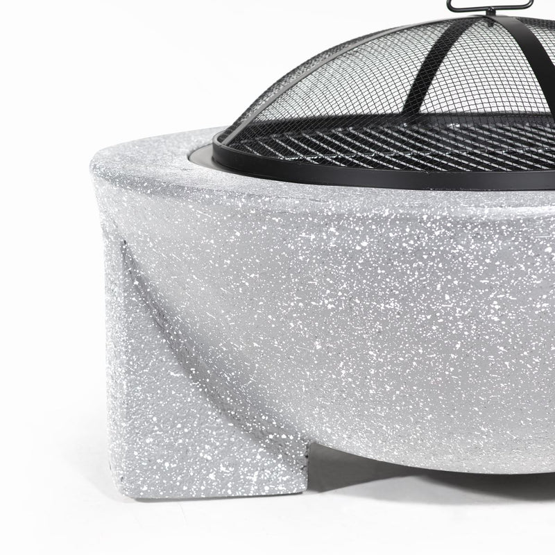 Dellonda Round MgO Fire Pit with BBQ Grill Ø75cm Safety Mesh Screen - Light Grey Dellonda - Dynamic Drive