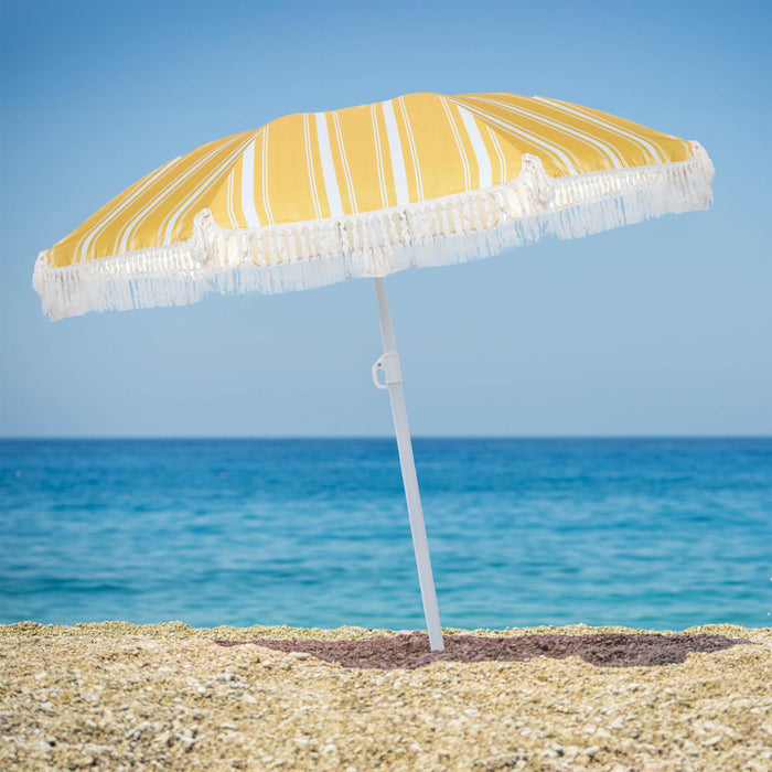 Gardenwize Yellow-Striped Fringed Parasol for Garden / Camping Gardenwize - Dynamic Drive