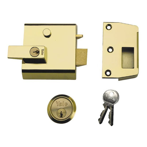 Yale Locks P1 Double Security Nightlatch 60mm Backset Brasslux Finish Visi Yale Locks - Dynamic Drive