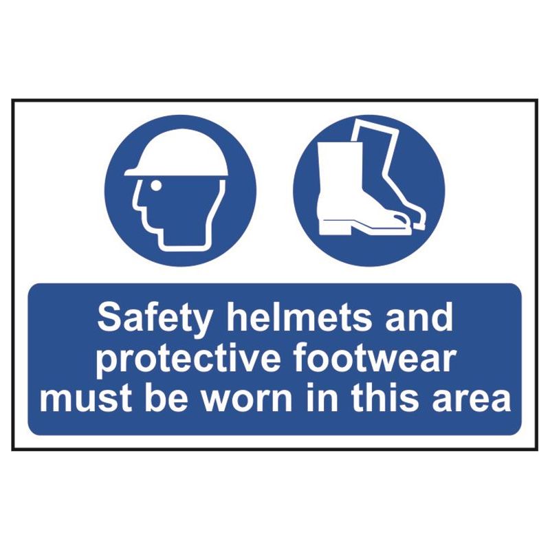Scan Safety Helmets & Footwear To Be Worn - PVC Sign 600 x 400mm Scan - Dynamic Drive