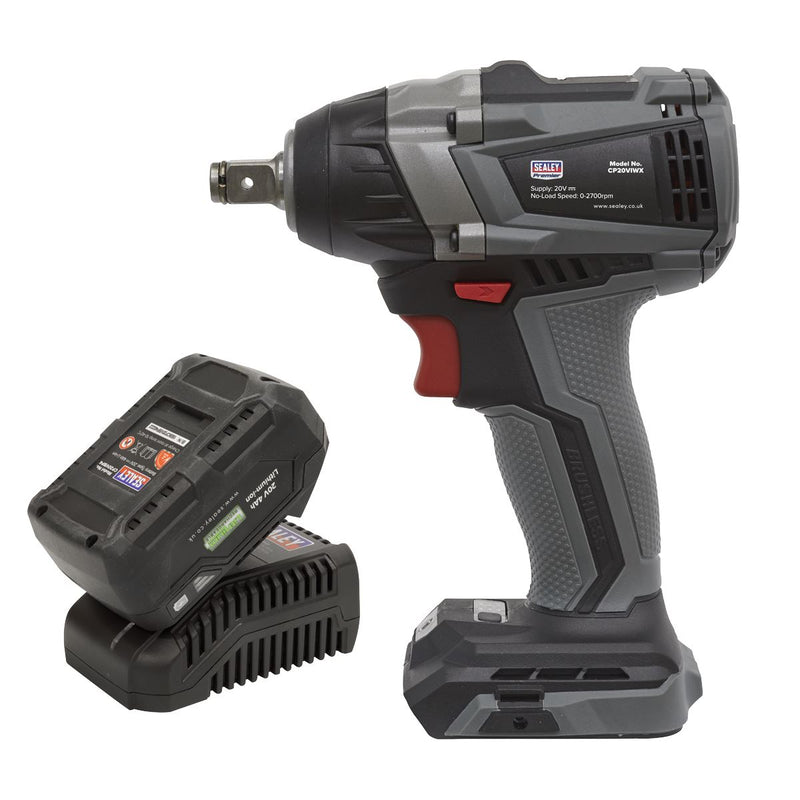 Sealey Brushless Impact Wrench Kit 1/2"Sq Drive 20V SV20 Series 300Nm 4Ah Sealey - Dynamic Drive