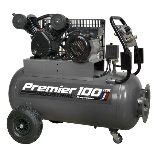 Sealey Air Compressor 100L Belt Drive 3hp with Front Control Panel SAC3103B Sealey - Dynamic Drive