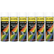 6 x Motip HIGH GLOSS WHITE Spray Paint Metal Wood Glass Plastic 500ml Motip  - Dynamic Drive