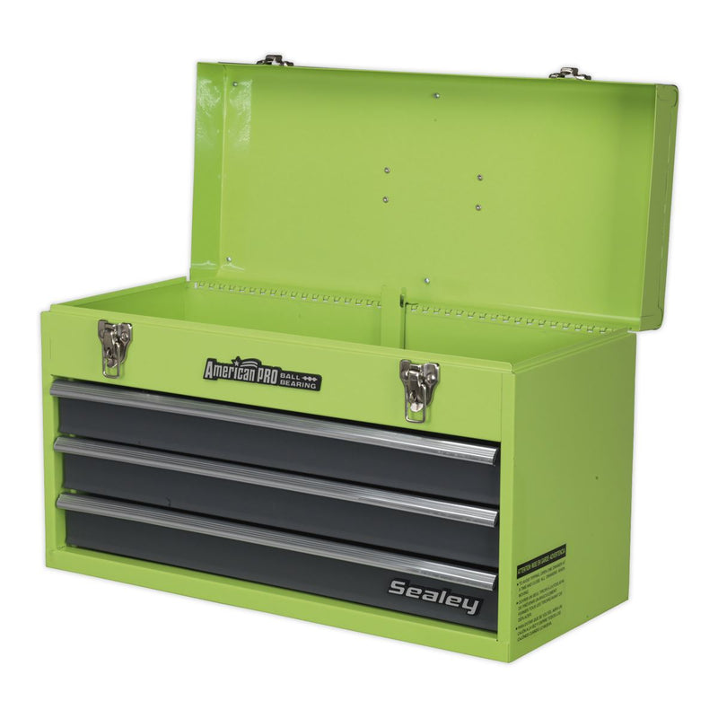 Sealey Tool Chest 3 Drawer Portable with Ball-Bearing Slides Hi-Vis Green/Grey Sealey - Dynamic Drive