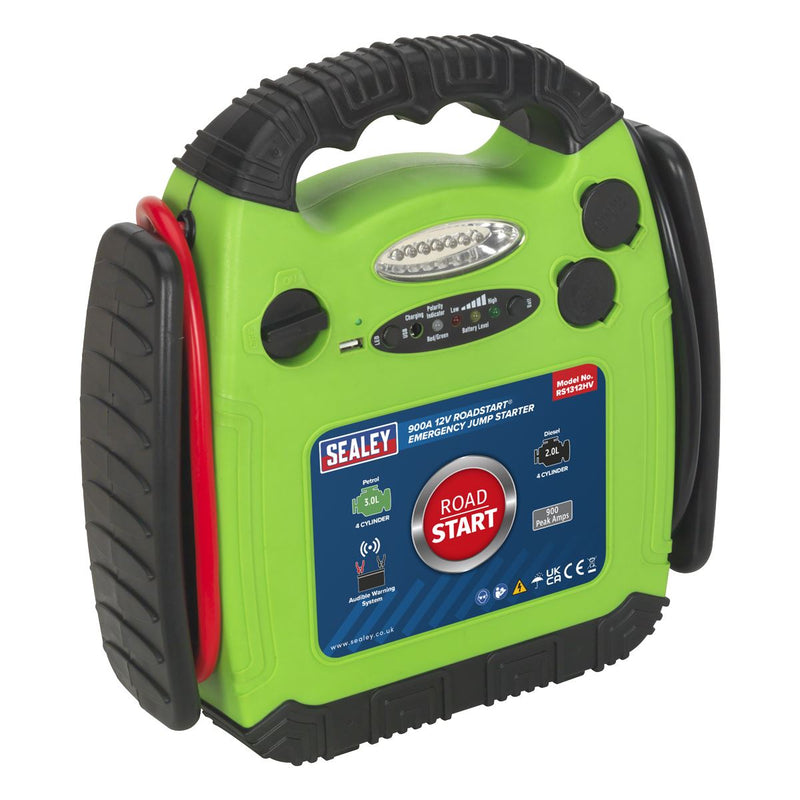 Sealey RoadStartï Emergency Jump Starter 12V 900 Peak Amps Hi-Vis Green RS1312HV Sealey - Dynamic Drive