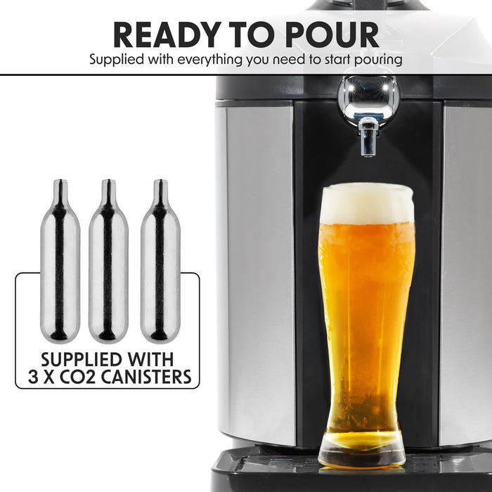 Baridi 5L Mini Keg Draft Beer Dispenser Tap 4C Integrated Cooling Baridi  - Dynamic Drive
