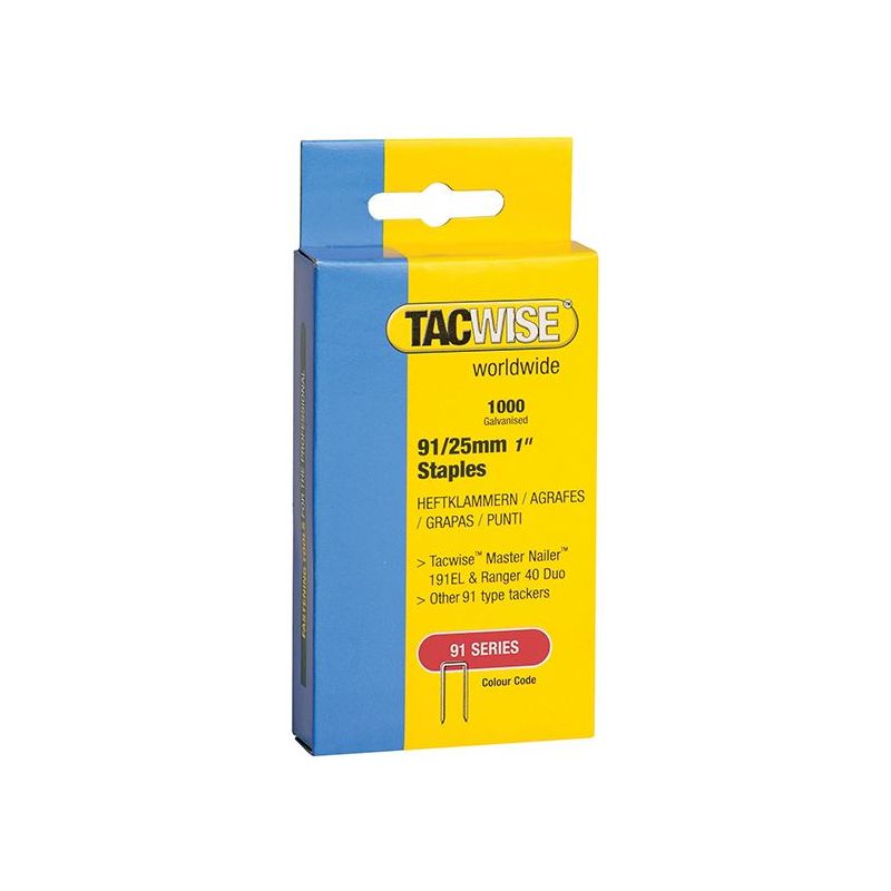 Tacwise 91 Narrow Crown Staples 25mm - Electric Tackers (Pack 1000) Tacwise - Dynamic Drive
