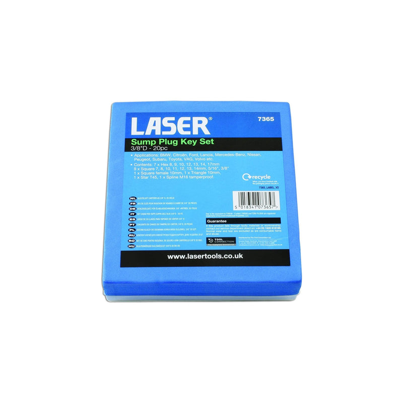 Laser Sump Plug Key Set 3/8"D 20pc 7365 Laser - Dynamic Drive