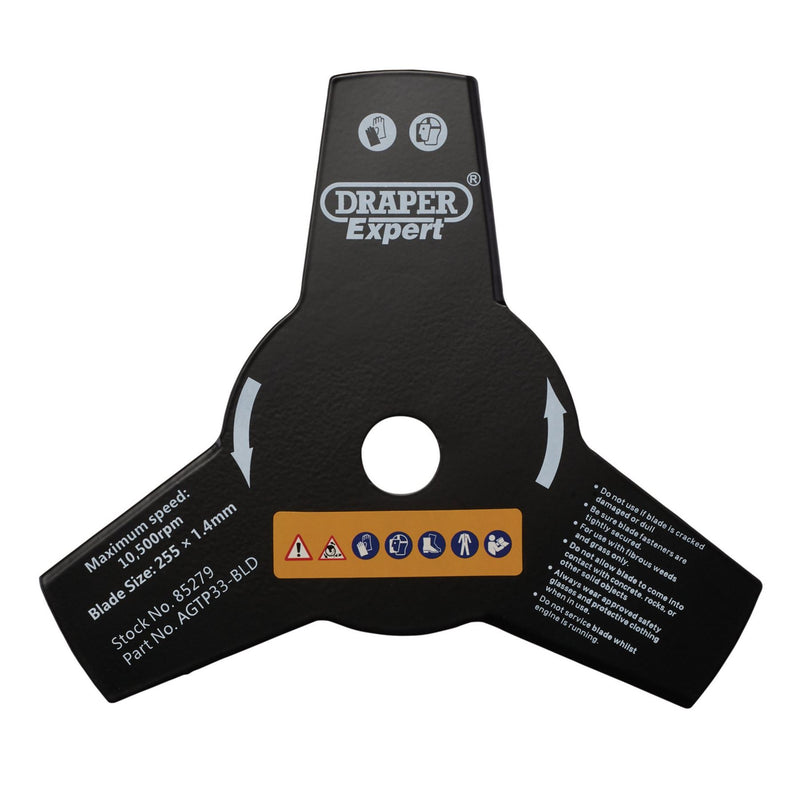 Draper 3-Tooth Brush Cutter Blade, 255mm 85279 Draper - Dynamic Drive