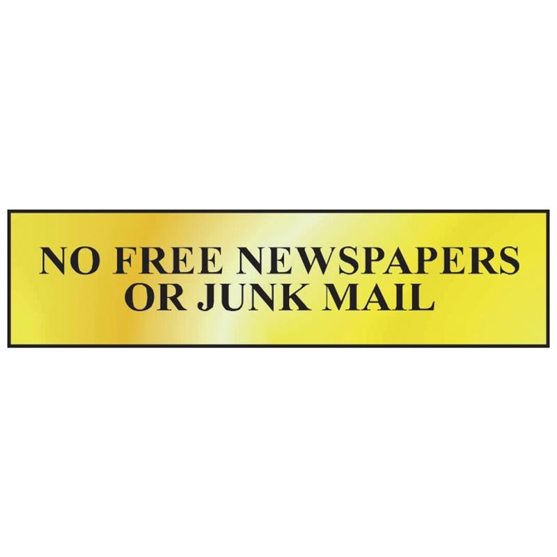 Scan No Free Newspapers Or Junk Mail - Polished Brass Effect 200 x 50mm Scan - Dynamic Drive