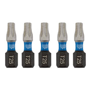 Draper Expert TX-STAR Impact Screwdriver Bits, T25 x 25mm, 1/4" Hex (Pack of 5) Draper - Dynamic Drive