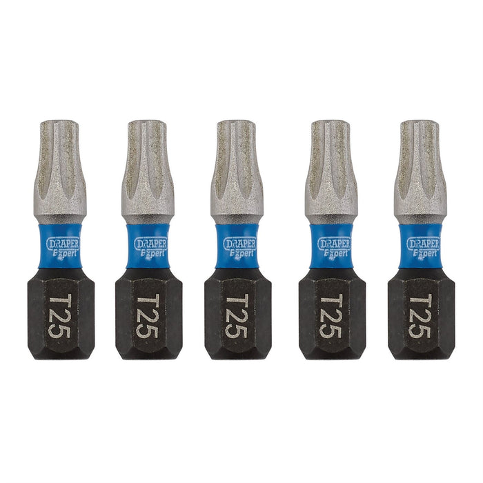Draper Expert TX-STAR Impact Screwdriver Bits, T25 x 25mm, 1/4" Hex (Pack of 5) Draper - Dynamic Drive