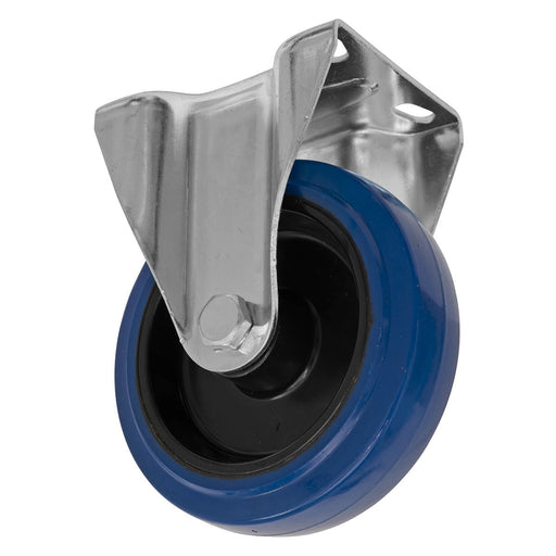 Sealey Heavy-Duty Blue Elastic Rubber Fixed Castor Wheel125mm Trade Sealey - Dynamic Drive