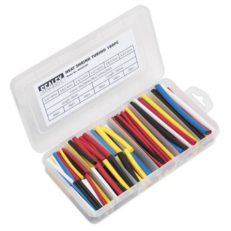 Sealey Heat Shrink Tubing Assortment 180pc 50 & 100mm Mixed Colours HST501MC Sealey - Dynamic Drive