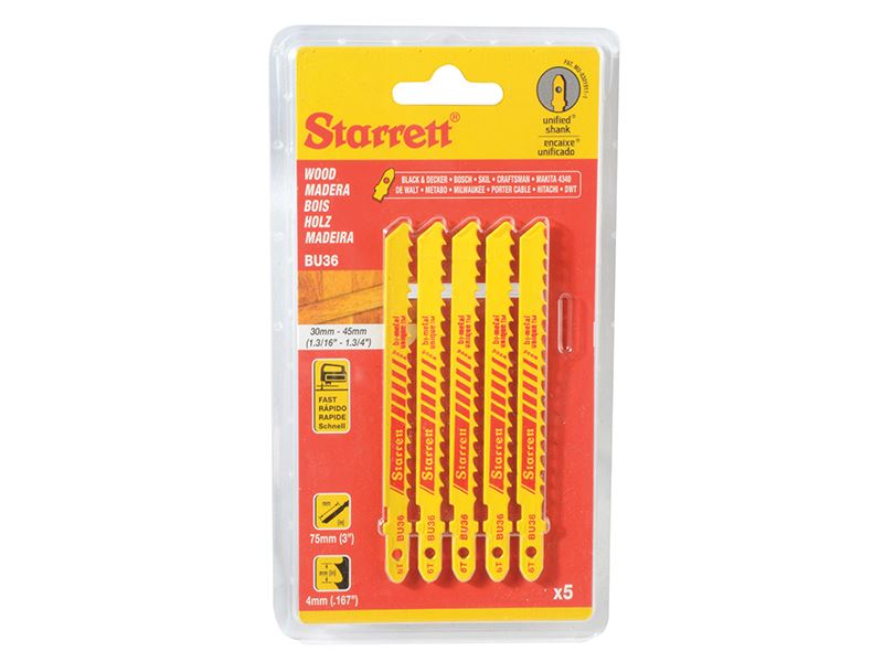 Starrett BU36-5 Wood Cutting Jigsaw Blades Pack of 5 Starrett - Dynamic Drive