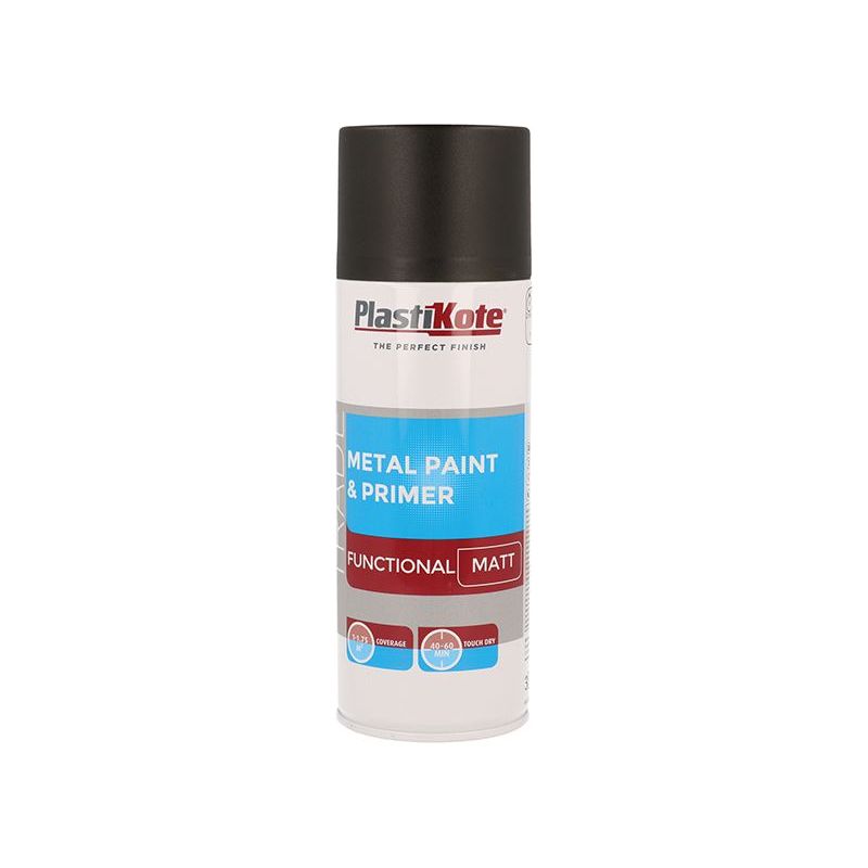 Plastikote Trade Metal Spray Paint & Primer Matt Black 400ml PlastiKote - Dynamic Drive