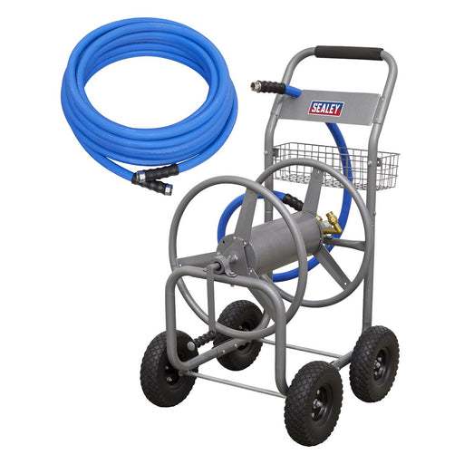Heavy-Duty Hose Reel Cart with 5m Heavy-Duty Ø19mm Hot & Cold Rubber Water Hose Sealey - Dynamic Drive