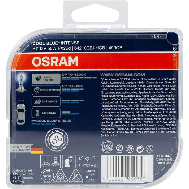 2x OSRAM H7 499 55W 12V 5000K Cool Blue Intense Upgrade Styling Headlight Bulbs Osram  - Dynamic Drive