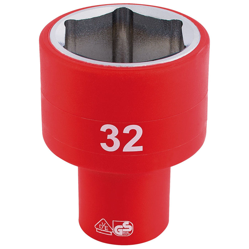 Draper Fully Insulated VDE Socket, 1/2" Sq. Dr., 32mm 32017 Draper - Dynamic Drive