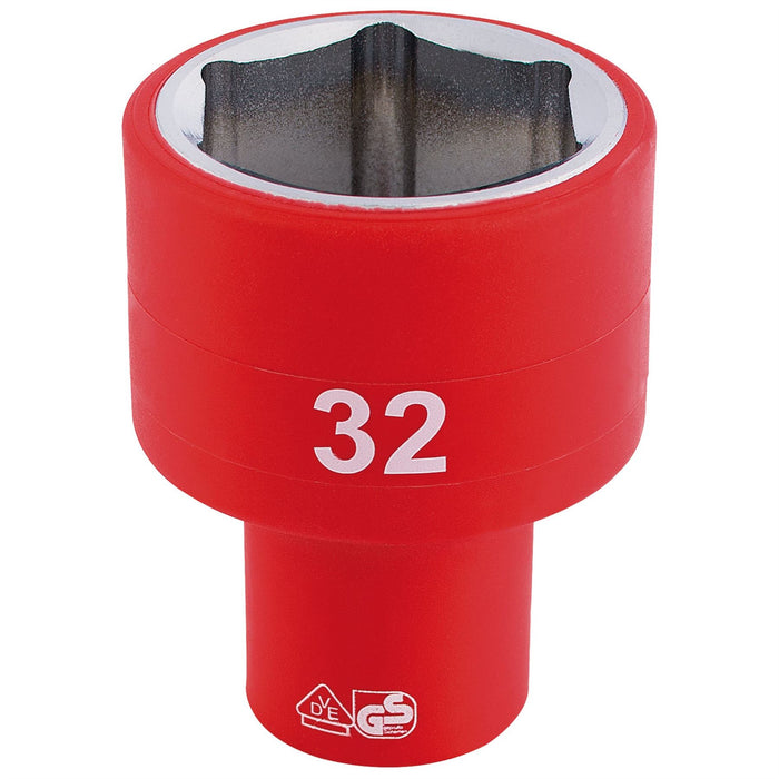 Draper Fully Insulated VDE Socket, 1/2" Sq. Dr., 32mm 32017 Draper - Dynamic Drive