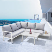 Dellonda Kyoto White 3 Piece Outdoor Garden Corner Sofa & Coffee Table Set Dellonda  - Dynamic Drive