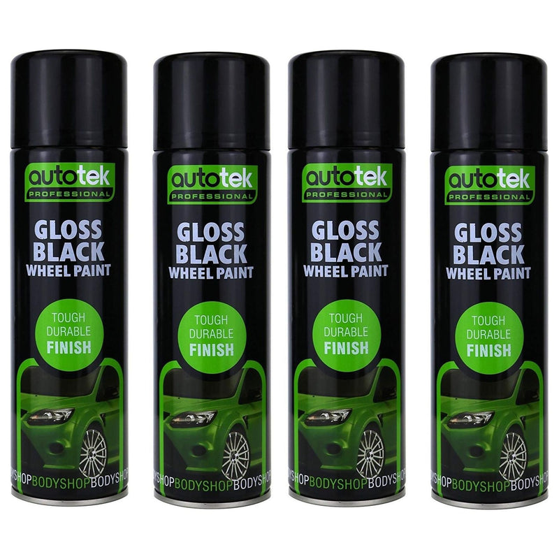 4x Autotek Professional Gloss Black 500ml Spray Paint High Coverage Autotek - Dynamic Drive