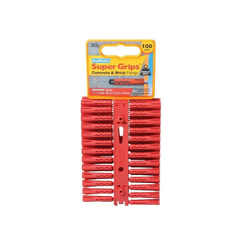Plasplugs SRP 502 Solid Wall Super Grips™ Fixings Red (100) Plasplugs - Dynamic Drive