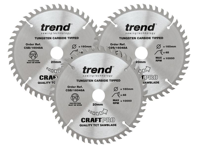 Trend CraftPro Plunge Saw Blade 160 x 20mm x 48T (Pack 3) Trend - Dynamic Drive