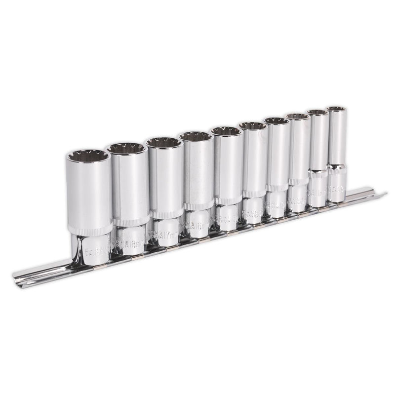 Sealey Premier 10pc 3/8" Total Drive Deep Socket Set 10-19mm Hex Spline Torx Sealey  - Dynamic Drive