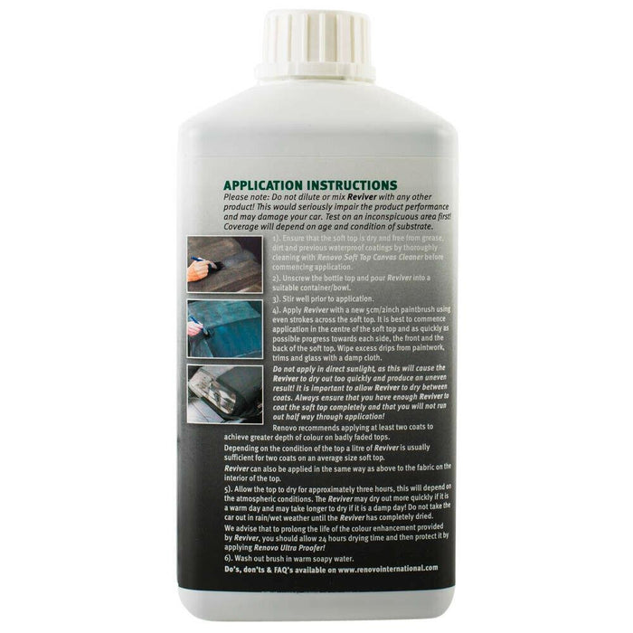 Renovo 1 Litre Black Fabric Soft Top Reviver - Canvas - Mohair Duck Colour Restorer Renovo - Dynamic Drive