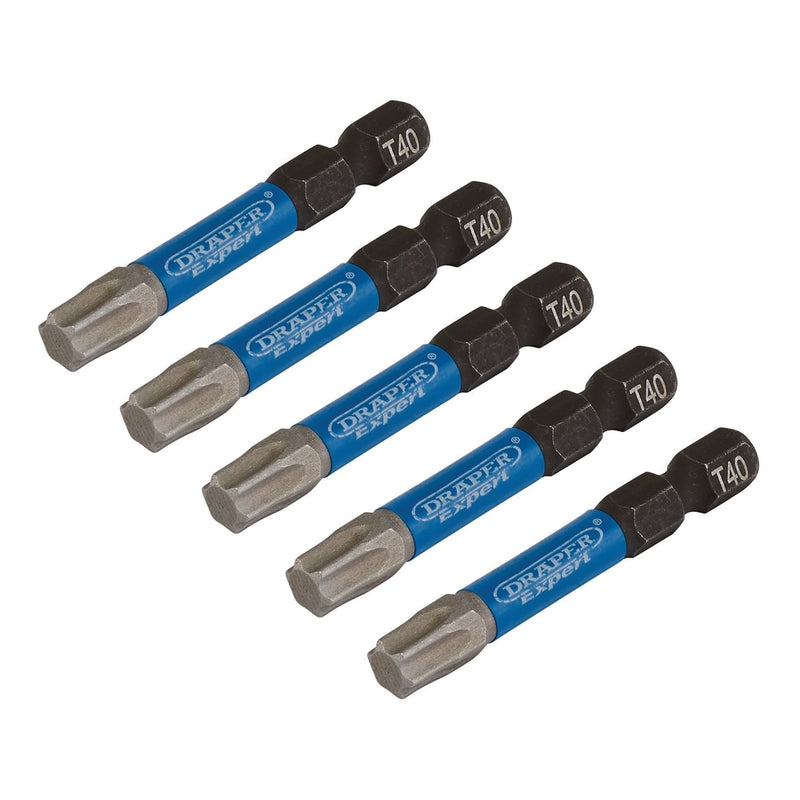 Draper Expert TX-STAR Impact Screwdriver Bits, T40 x 50mm, 1/4" Hex (Pack of 5) Draper - Dynamic Drive