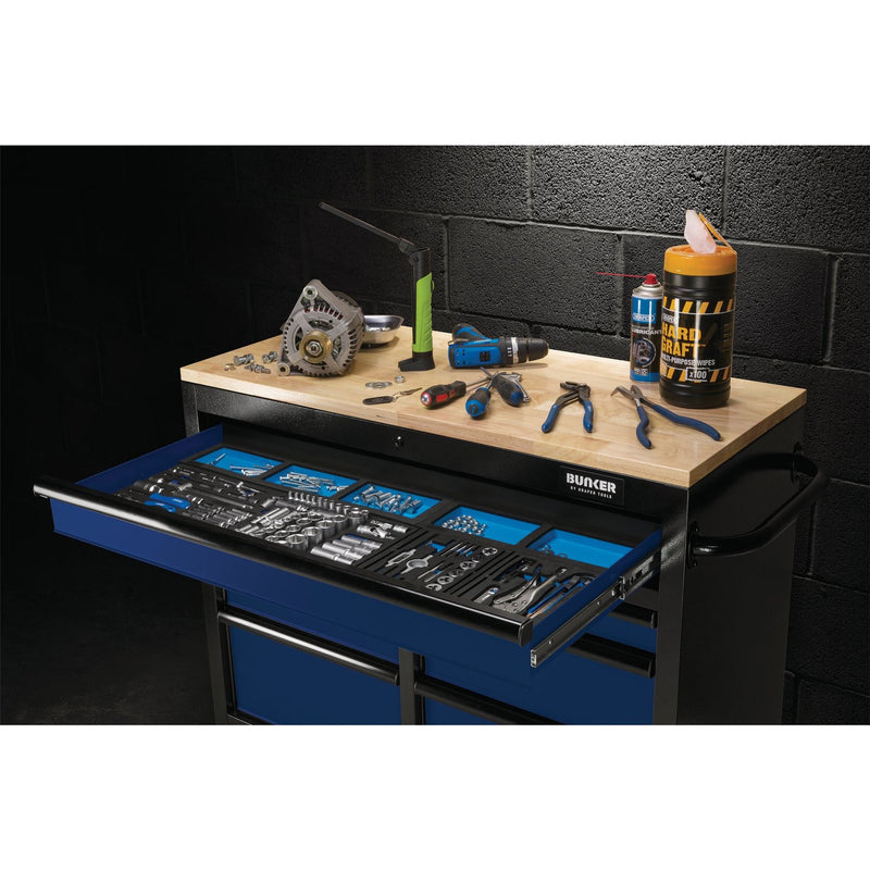 Draper BUNKER Workbench Roller Tool Cabinet, 7 Drawer, 41", Blue 08222 Draper - Dynamic Drive
