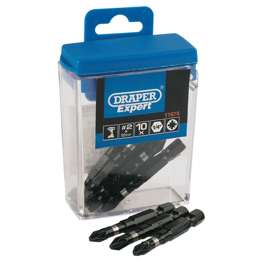 Draper PZ Type Impact Bits, No.2 x 50mm (10 Piece) 11674 Draper - Dynamic Drive