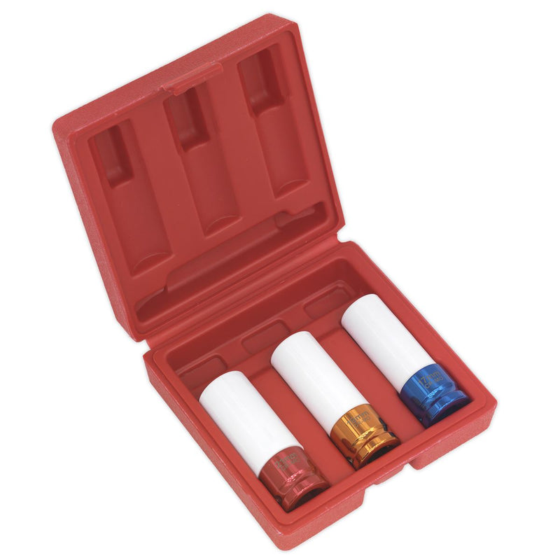 Sealey Alloy Wheel Impact Socket Set 3pc 1/2"Sq Drive SX031 Sealey - Dynamic Drive