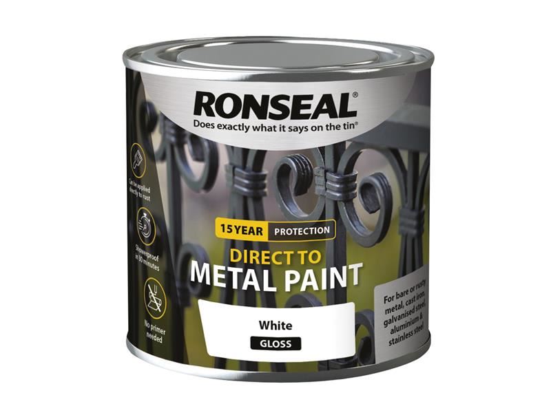 Ronseal Direct to Metal Paint White Gloss 250ml Ronseal - Dynamic Drive