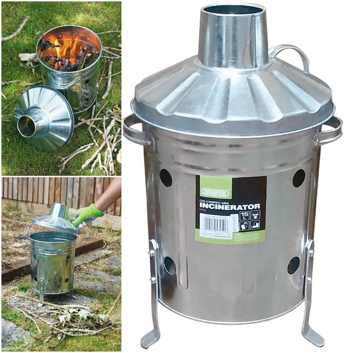Draper Traditional Style Galvanised Mini Incinerator - 15 Litre Draper  - Dynamic Drive