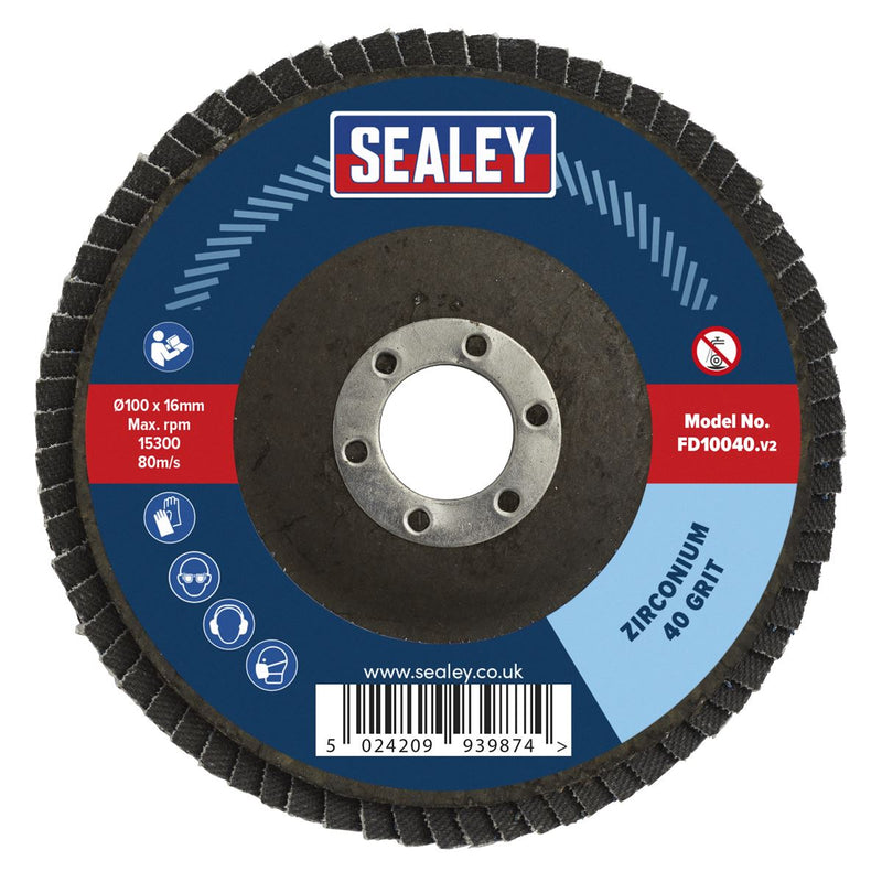 Sealey Flap Disc Zirconium100mm16mm Bore 40Grit FD10040 Sealey - Dynamic Drive