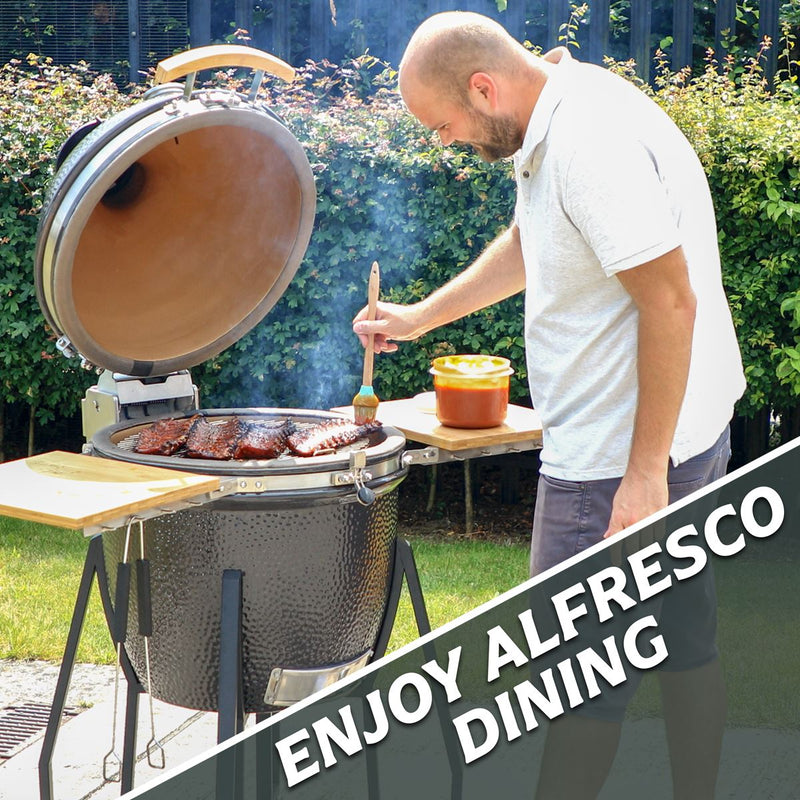 Dellonda Deluxe 22"(56cm) Ceramic Kamado Style BBQ with Wheeled Stand Dellonda - Dynamic Drive