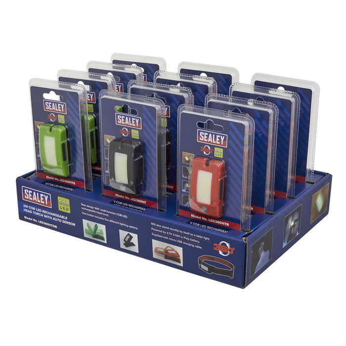 Sealey R/charge Head Torch Auto Sensor 2W COB LED Display Box of 12 LED360HTDB Sealey  - Dynamic Drive