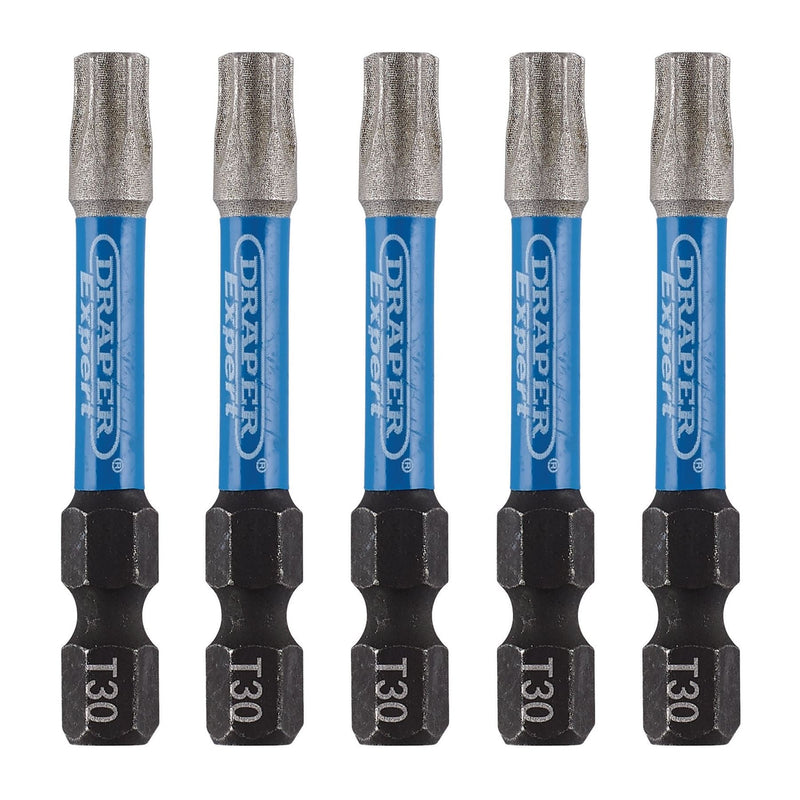 Draper Expert TX-STAR Impact Screwdriver Bits, T30 x 50mm, 1/4" Hex (Pack of 5) Draper - Dynamic Drive