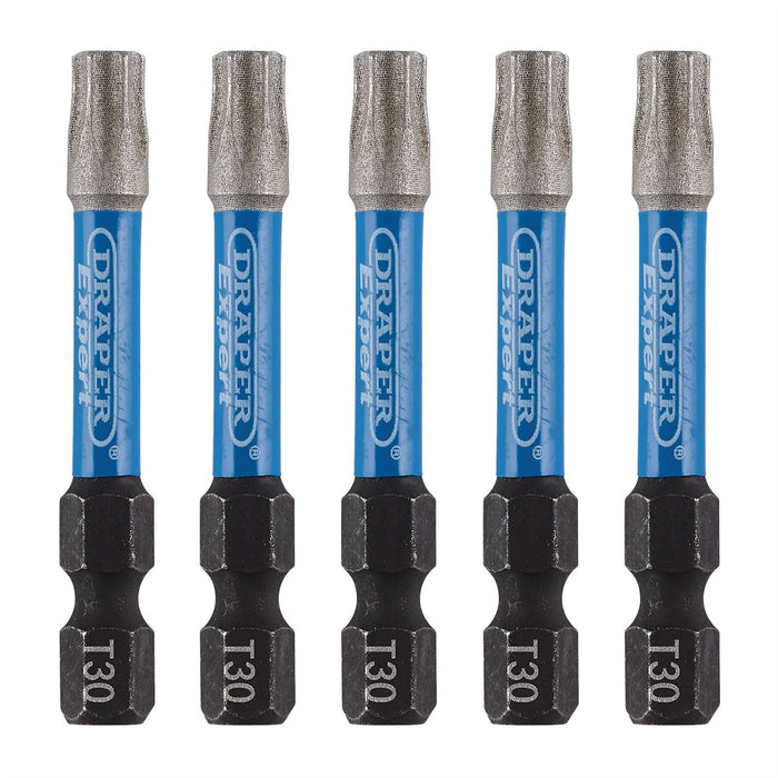 Draper Expert TX-STAR Impact Screwdriver Bits, T30 x 50mm, 1/4" Hex (Pack of 5) Draper - Dynamic Drive
