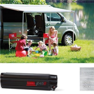 F45S fits VW T5 T6 California Awning 260 Deep Black Case Royal Grey Fabric Fiamma  - Dynamic Drive