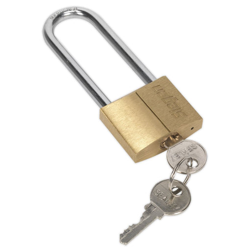 Seigen by Sealey Brass Body Padlock with Brass Cylinder Long Shackle 40mm S0989 Seigen by Sealey  - Dynamic Drive