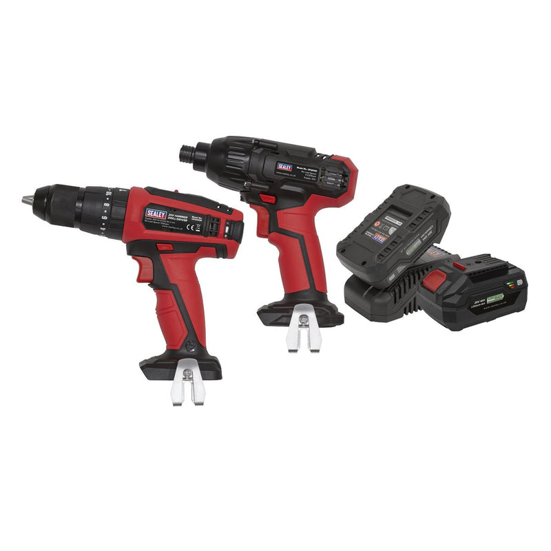Sealey 20V SV20 Series Cordless13mm Hammer Drill/1/4"Hex Drive Impact Driver Com Sealey - Dynamic Drive